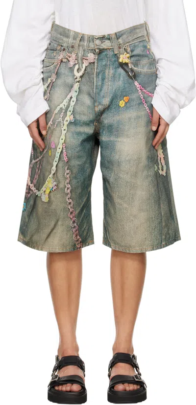 Acne Studios Blue Loose Fit Denim Shorts In Auz Mid Blue