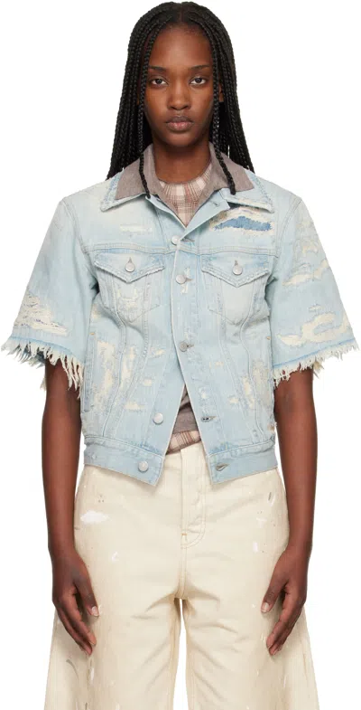 Acne Studios Blue Mended Denim Jacket In Multi