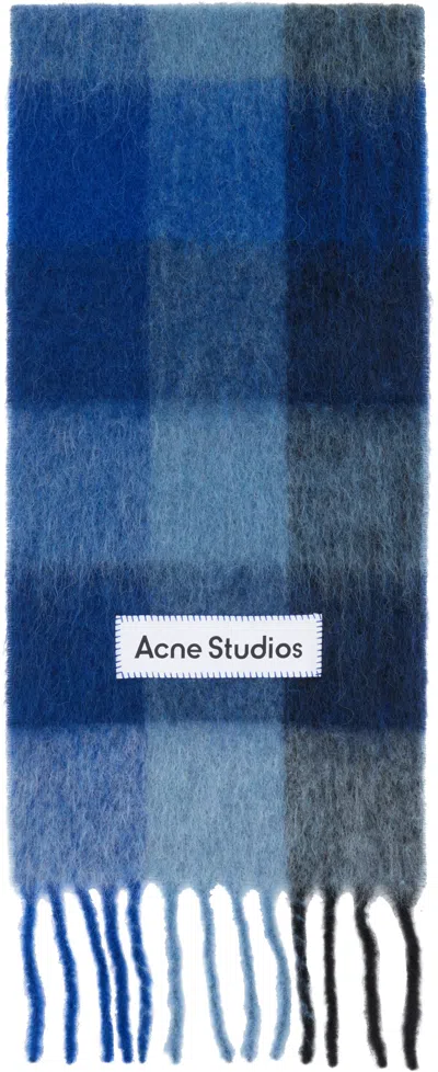 ACNE STUDIOS BLUE MOHAIR CHECKED SCARF