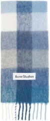 Acne Studios Blue Mohair Checked Scarf In White,grey,royal Blue