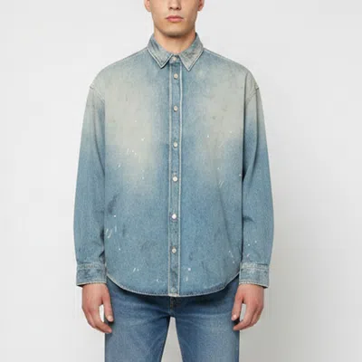 Pre-owned Acne Studios Blue Paint Splatter Distressed Denim Shirt Jacket S