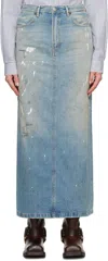 Acne Studios Blue Paint Splatter Denim Maxi Skirt In 228 Light Blue