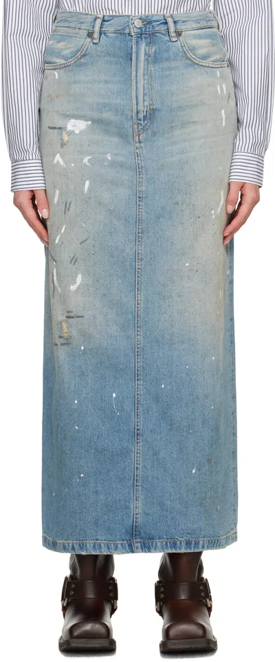 ACNE STUDIOS BLUE PAINT SPLATTER DENIM MIDI SKIRT
