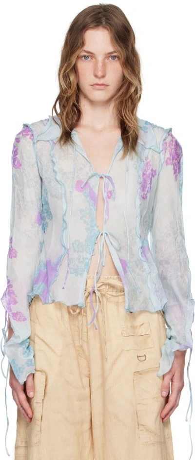 Acne Studios Floral-print Semi-sheer Shirt In Dj1 Blue/lilac