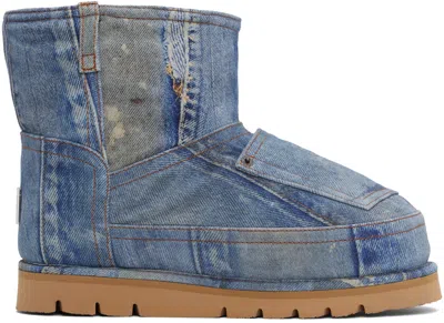 Acne Studios Denim-print Boots In Blue