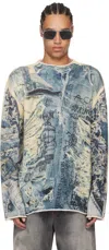 Acne Studios Blue Printed Sweater In 822 Denim Blue