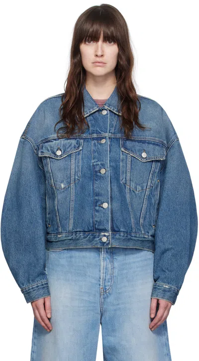 Acne Studios Blue Relaxed Cropped Fit Denim Jacket In 863 Mid Blue