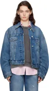 Acne Studios Blue Relaxed Cropped Fit Denim Jacket In Auz Mid Blue