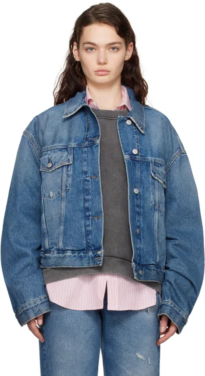 ACNE STUDIOS BLUE RELAXED CROPPED FIT DENIM JACKET