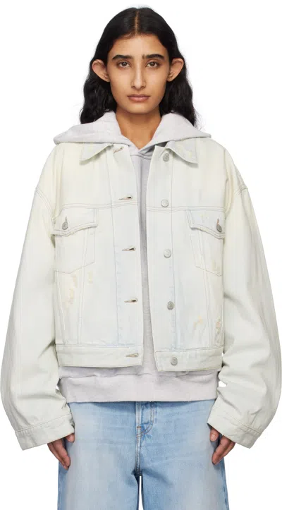 Acne Studios Blue Relaxed Cropped Fit Denim Jacket In Cn2 Light Blue/white