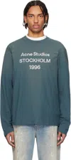 Acne Studios Blue Relaxed Fit Logo T-shirt In Blue