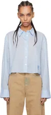 Acne Studios Womens Satai Brand-embroidery Cropped Cotton Shirt Baby Blue In Djy Baby Blue