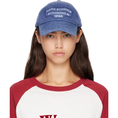 Acne Studios Blue Screenprint Baseball Cap In Bg3 Navy