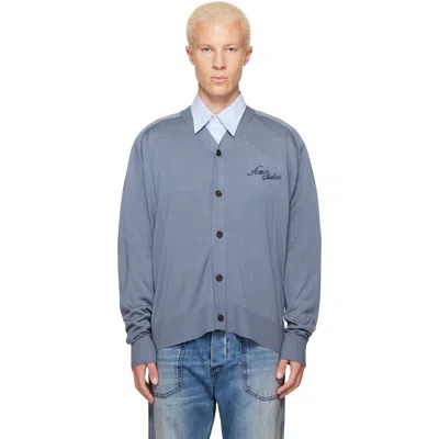 Acne Studios Blue Silk V-neck Cardigan In Aat Dusty Blue