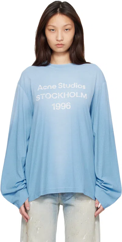Acne Studios Printed Hemp And Cotton-blend Jersey T-shirt In Blue