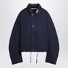 Acne Studios Twill Jacket With Leather Collar And Drawstring In Blue