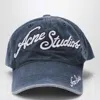 Acne Studios Blue Washed Effect Baseball Cap With Logo In Blue