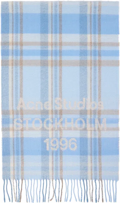 ACNE STUDIOS BLUE WIDE CHECK LOGO SCARF