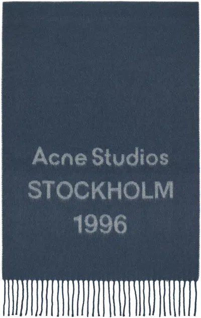 Acne Studios Blue Wide Logo Scarf
