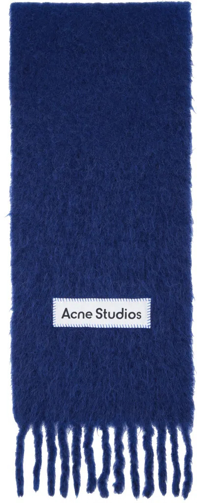 Acne Studios Blue Wool Fringe Scarf