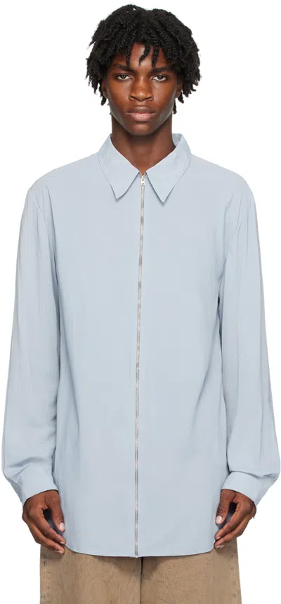 Acne Studios Blue Zippered Shirt In Aat Dusty Blue