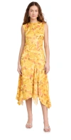 Acne Studios Difella Blurred Flower Satin Midi Dress In Yellow