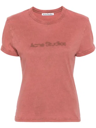 ACNE STUDIOS BLURRED LOGO T-SHIRT WOMAN SALMON