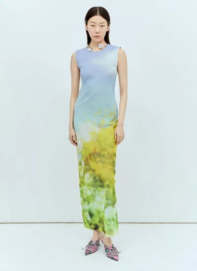 Acne Studios Eflora Blurry Landscape Dress Purple/yellow In Purple Yellow