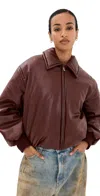 Acne Studios Faux Leather Bomber Jacket In Dark Burgundy