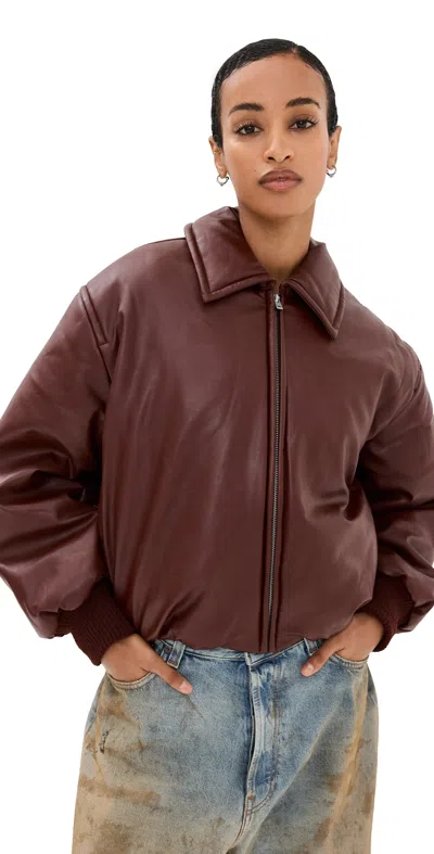 ACNE STUDIOS COATED BOMBER JACKET DARK BURGUNDY