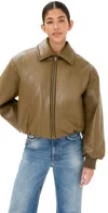 Acne Studios Faux Leather Zipped Bomber Jacket In Khaki Green