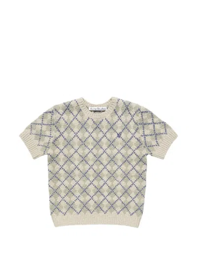 Acne Studios Bouclé Argyle Knit Sweater In Neutral