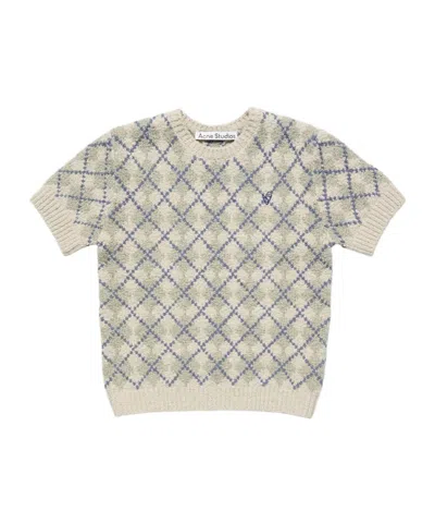 Acne Studios Bouclé Argyle Knit Sweater In Gray