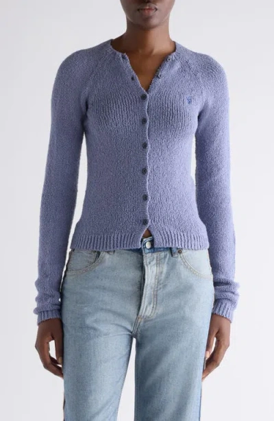 Acne Studios Bouclé Rib Cardigan In Purple
