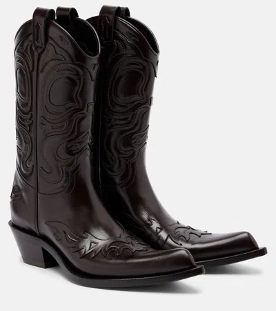 Acne Studios Leather Ankle Cowboy Boots In Brown