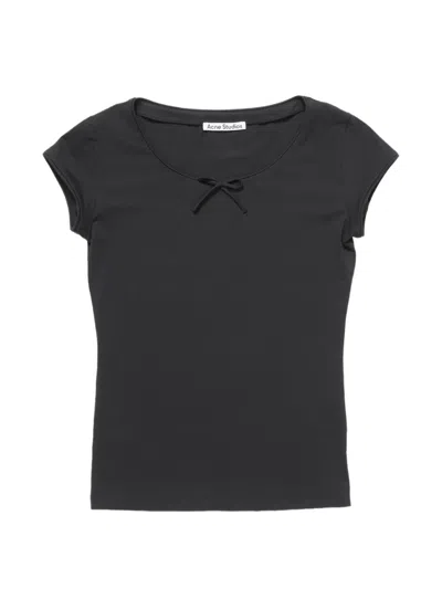 Acne Studios Bow-detail Cap-sleeve T-shirt In Black