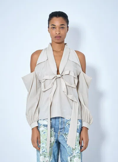 Acne Studios Bow-tie Open-shoulder Blouse In Neutral