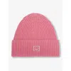 Acne Studios Brand-patch Ribbed Wool-knit Beanie In Pink