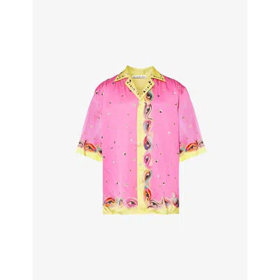 Acne Studios Mens Fuchsia Pink Brand-print Relaxed-fit Woven Shirt