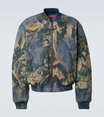 Acne Studios Padded Printed Recycled-denim Bomber Jacket In Blue