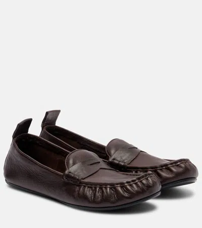 Acne Studios Leather Penny Loafers In Brown