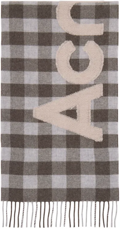 Acne Studios Brown & Gray Check Logo Scarf In Afq Brown/beige