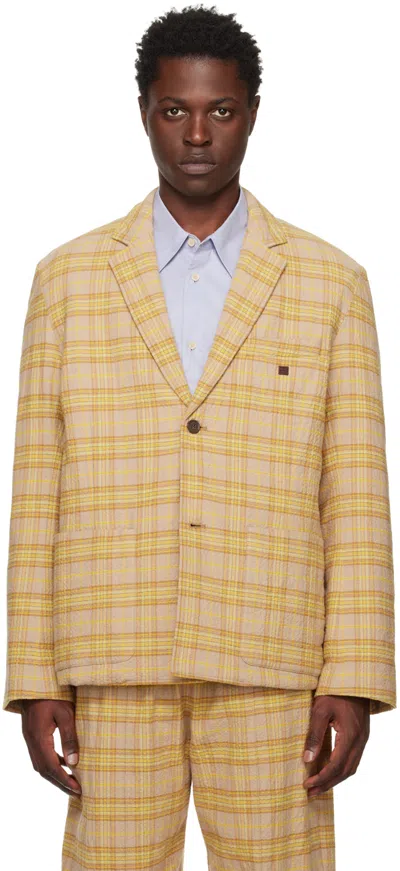 Acne Studios Brown & Orange Check Blazer In Bod Brown/orange