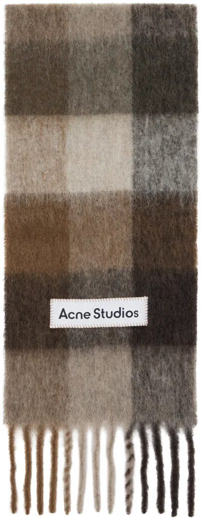 ACNE STUDIOS BROWN & WHITE MOHAIR CHECKED SCARF