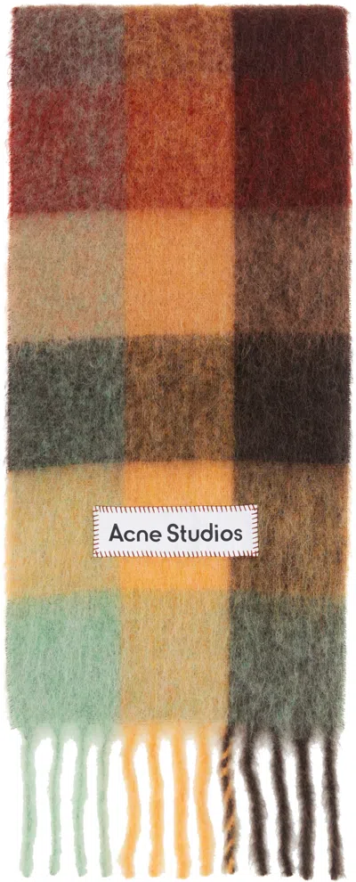 Acne Studios Brown & Yellow Mohair Checked Scarf In Multi