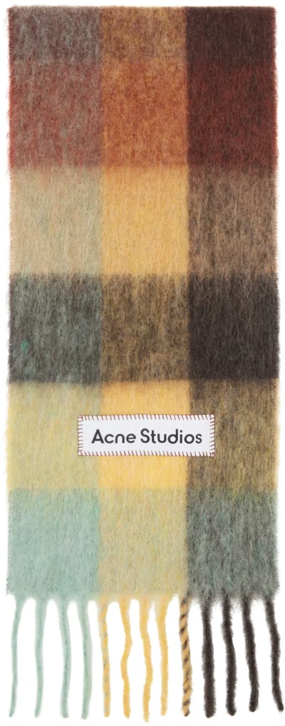 Acne Studios Checkered Mohair Scarf In Bo9 Chestnut Brown/y