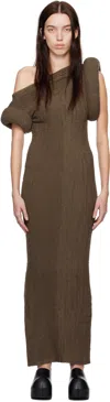 ACNE STUDIOS BROWN ASYMMETRIC KNIT MAXI DRESS