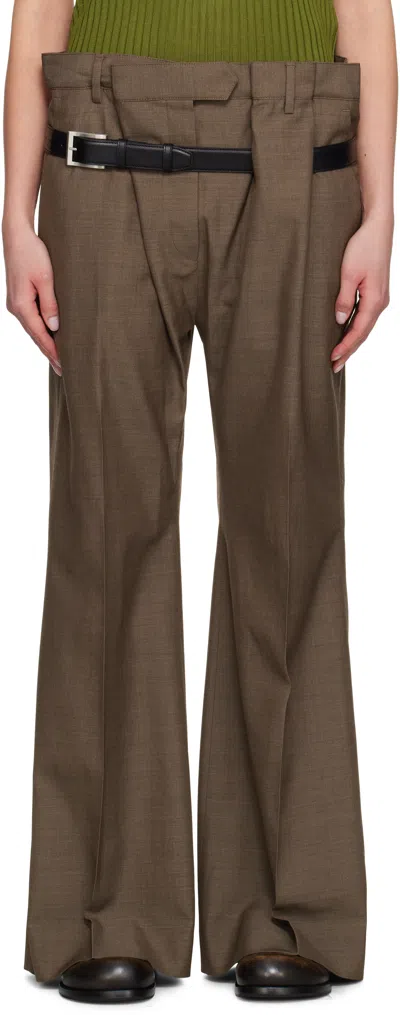 Acne Studios Brown Belt Trousers In Ahs Brown Melange