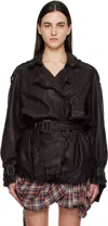 Acne Studios Double-breasted Belted Leather Jacket In Adm Dark Brown