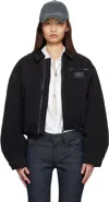 Acne Studios Appliquéd Leather-trimmed Distressed Cotton-twill Jacket In Black